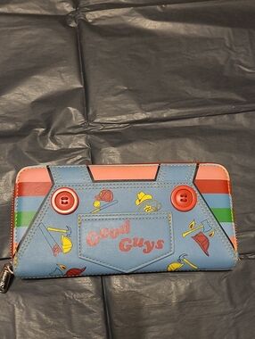 LOUNGEFLY Good Guys Themed Zip Wallet - Light Blue with Multicolor Accents